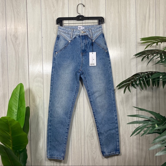 NEW Princess Polly Springfield Mom Mid Wash Two Tone Denim Jeans size 0 NWT - Picture 2 of 15